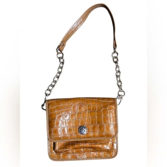 Brighton Croc-Embossed Tan Leather Shoulder Purse Small - Picture 2 of 8